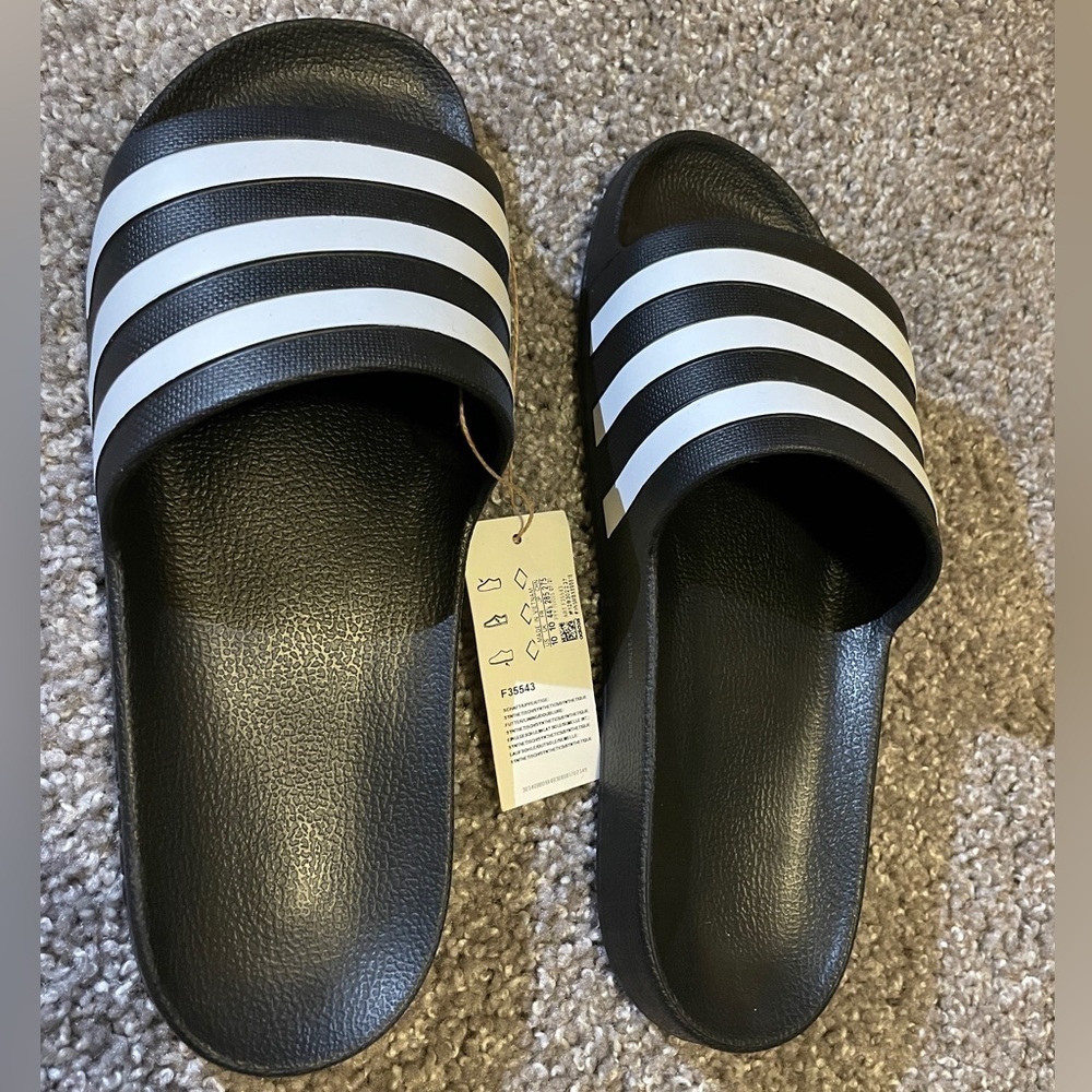 adidas Black and White Slide Sandals